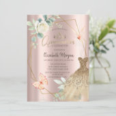 フレーム フラワー バタフライ ドレス ローズゴールド 招待状 (スタンド正面)