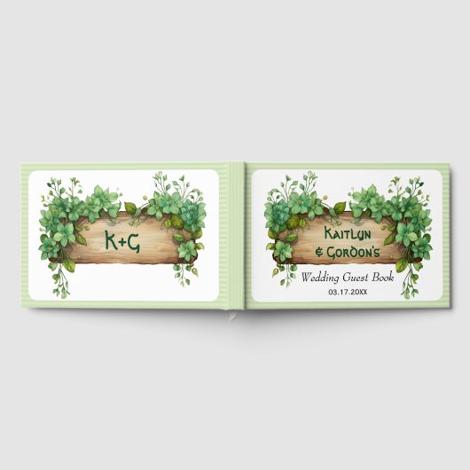 フレーム、緑ストライプとSt.パトリック結婚ズ ゲストブック (全面)