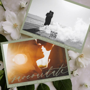 フレームSage Green QRコード写真の書道 セーブザデート