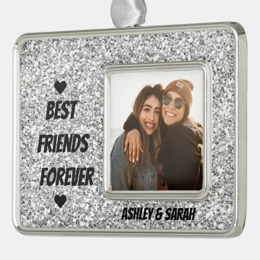 フレ最高のインズの写真とネームシルバーグリッター シルバープレートフレームオーナメント (左)