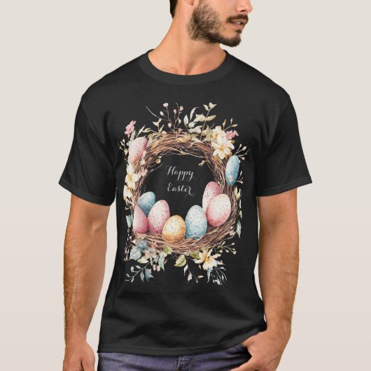 フロカラフルとイースターの卵の装飾リース Tシャツ (正面)