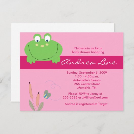 フロギビルフロッグピンクグリーンガール招待状 インビテーションポストカード (正面/裏面)