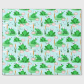 フロギーお祝い – 陽気なパステル池のシーン ラッピングペーパー (フラット)