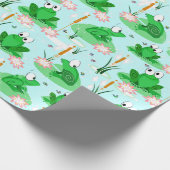 フロギーお祝い – 陽気なパステル池のシーン ラッピングペーパー (角)