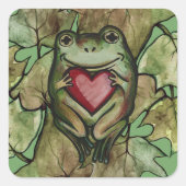 フロギーな恋人アートおもしろいカエルとハート スクエアシール (正面)