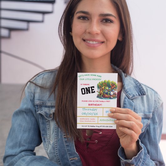 フロギーをテーマにした最初の誕生日パーティー 招待状