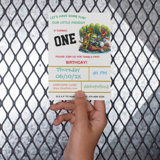 フロギーをテーマにした最初の誕生日パーティー 招待状