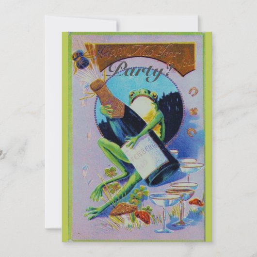 フロギーウィズシャンパンボトル大晦日パーティー 招待状 (正面)