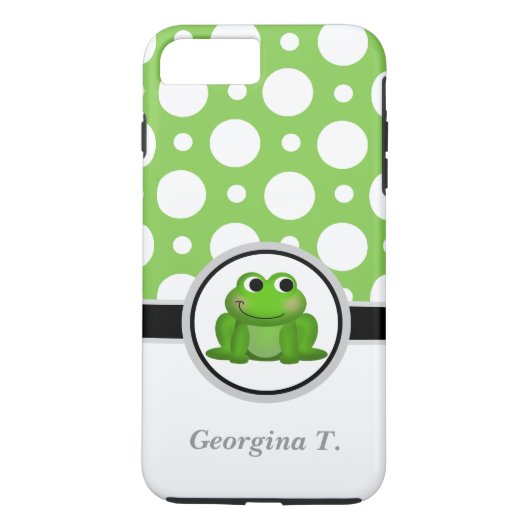 フロギーグリーン&ホワイト水玉模様iPhone 7プラスケース Case-Mate iPhoneケース (裏面)