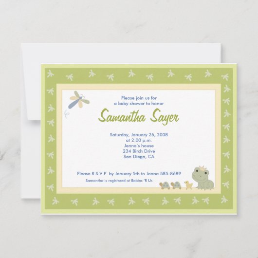フロギーテイルズカエル王子赤ちゃんシャワー4.25 x 5.5 招待状 (正面)