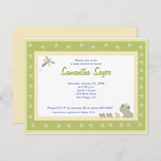 フロギーテイルズカエル王子赤ちゃんシャワー4.25 x 5.5 招待状 (正面/裏面)