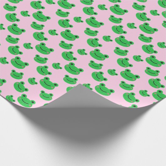 フロギーピンクの女の子の誕生日パーティーかわいい緑の若者 ラッピングペーパー (角)