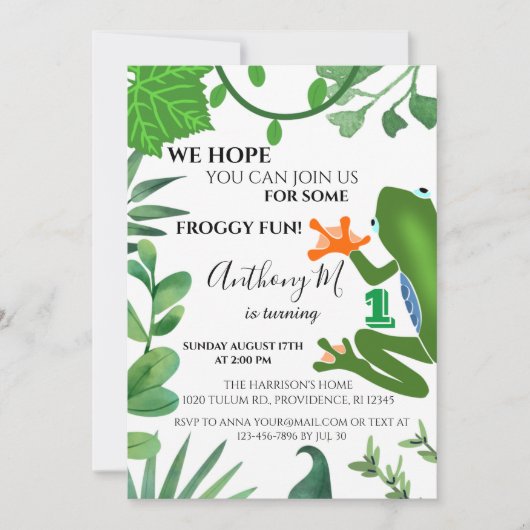 フロギー子供の誕生日パーティの招待状 招待状 (正面)