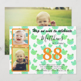 フロギー誕生日パーティー三カスタムつの写真テンプレート 招待状