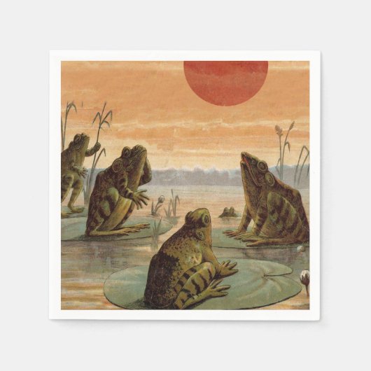 フログスリリパッドムーンイラストレーション スタンダードカクテルナプキン (正面)