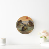 フログスリリパッドムーンイラストレーション ラウンド壁時計 (ホーム)