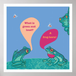 フログス間抜けアートプリント – ブルー&グリーン ポスター