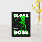 フロスのようなボススケルトンのハロウィーン男の子の女の子キ カード (黄色い花)