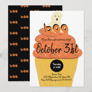 フロスティッドカップケーキの幽霊コスチューム ハロウィンパーティー 招待状