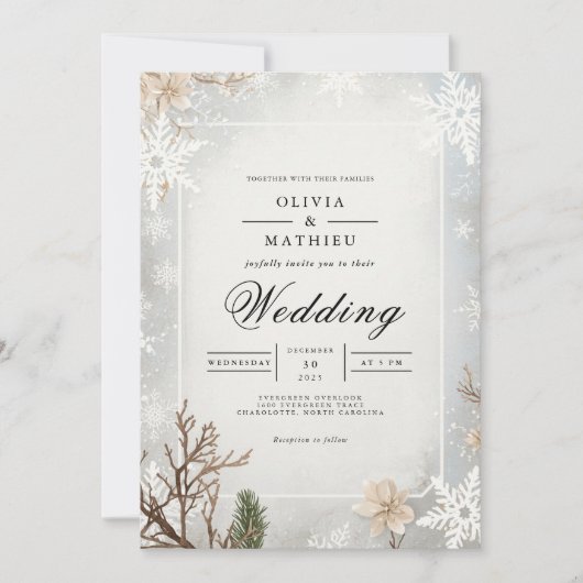 フロスティッドブランチの冬の結婚式 招待状 (正面)