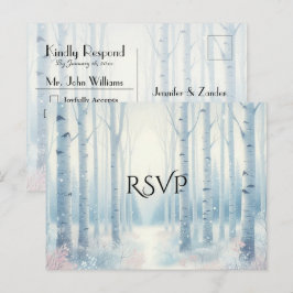 フロスティッドブルーバーチの森の結婚式RSVP インビテーションポストカード