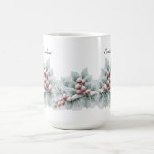フロスティッド ウィンターベリーとモミの植物のホリデー コーヒーマグカップ (中央)