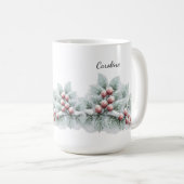 フロスティッド ウィンターベリーとモミの植物のホリデー コーヒーマグカップ (正面右)