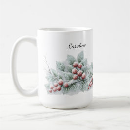 フロスティッド ウィンターベリーとモミの植物のホリデー コーヒーマグカップ