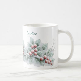 フロスティッド・ウィンターベリーとモミの植物のホリデー コーヒーマグカップ