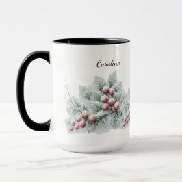 フロスティッド ウィンターベリーとモミの植物のホリデー マグカップ