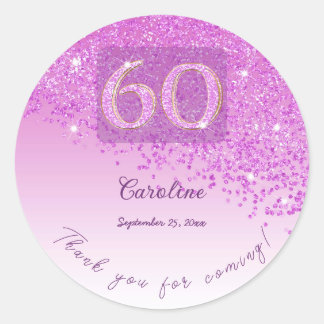 フロスティッド ピンク グリッター 60歳の誕生日 お礼 ラウンドシール