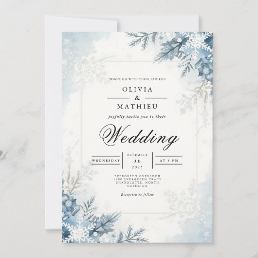 フロスティッド ブルーム 冬の結婚式 招待状 (正面)