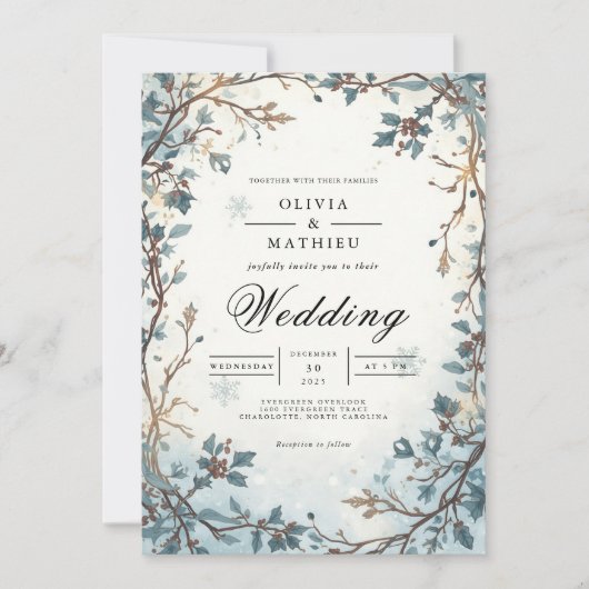 フロスティードベリーアーチの冬の結婚式 招待状 (正面)