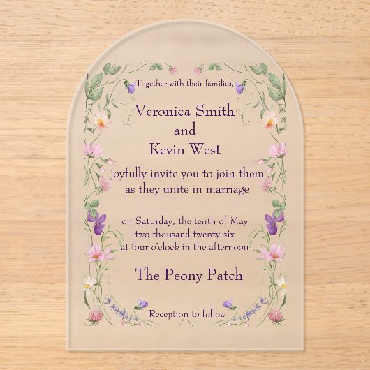 フロステッドアーチワイルドフラワーアクリル結婚式招待状 アクリル招待状 (正面)