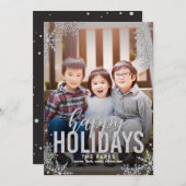 フロステッドスノーフレークホリデーフォトカードシルバー シーズンカード (正面/裏面)