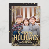 フロステッドスノーフレークホリデーフォトカード金ゴールド シーズンカード (正面/裏面)