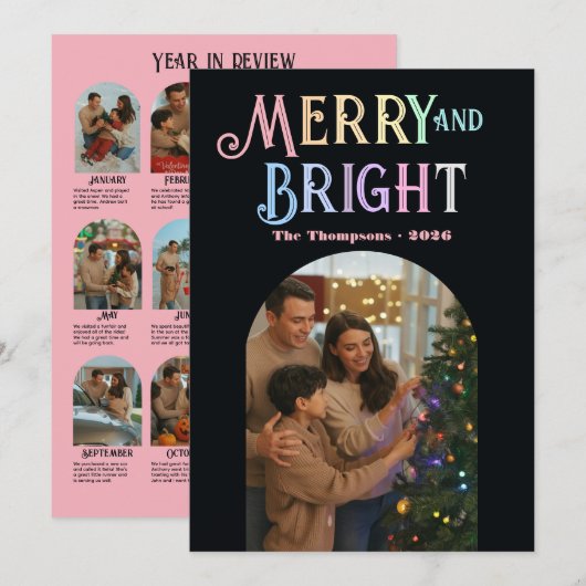フロステッドパステルズの「一年を振り返る」写真クリスマスカード シーズンカード (正面/裏面)