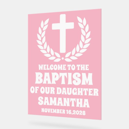 フロステッドピンクのアクリルガールバプテスマ歓迎サイン アクリルサイン (傾斜)