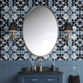 フロステッドレガル開花ブルーホワイトブラック伝統的 壁紙