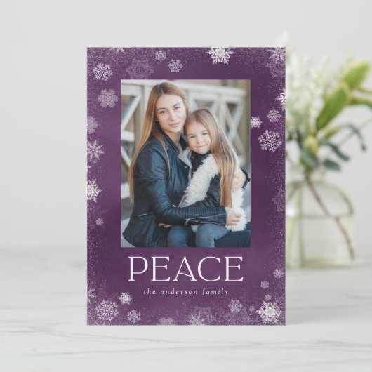 フロステッド平和パープル水色ホリデーフォトカード シーズンカード (スタンド正面)