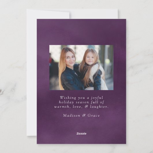 フロステッド平和パープル水色ホリデーフォトカード シーズンカード (裏面)