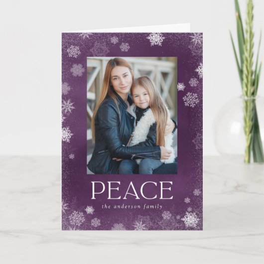 フロステッド平和パープル水色ホリデーフォトカード シーズンカード (正面)