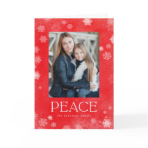 フロステッド平和赤い水の色のホリデーフォトカード