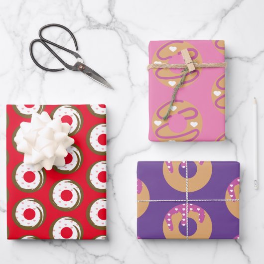 フロステッド滴下ドーナツハートパターン ラッピングペーパーシート (正面)