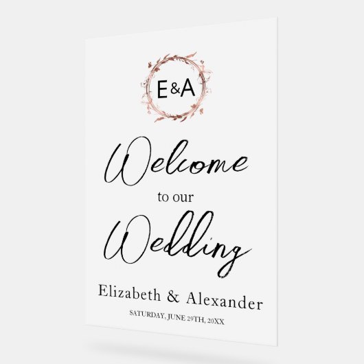 フロステッド結婚アクリルの歓迎サイン | モノグラム アクリルサイン (傾斜)