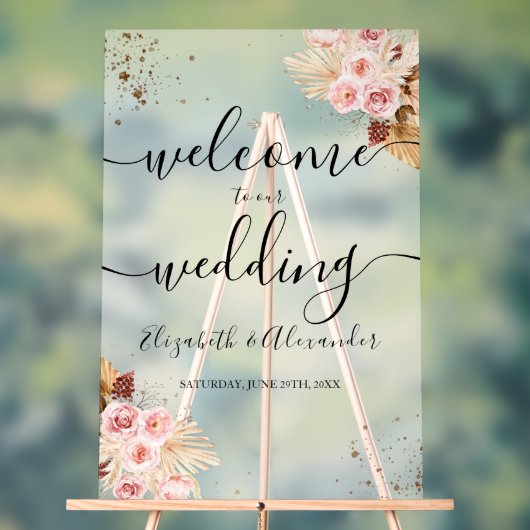 フロステッド結婚アクリルの歓迎サイン | Boho アクリルサイン (ニュートラル)