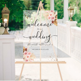 フロステッド結婚アクリルの歓迎サイン | Boho アクリルサイン