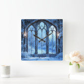 フロストウィンドウ風景 冬の雪の景色 ❄️ スクエア壁時計 (ホーム)