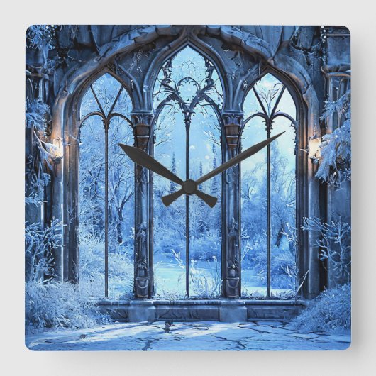 フロストウィンドウ風景 冬の雪の景色 ❄️ スクエア壁時計 (正面)