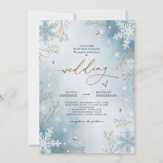 フロストエレガントブルーウィンターボタニッ結婚クス 招待状